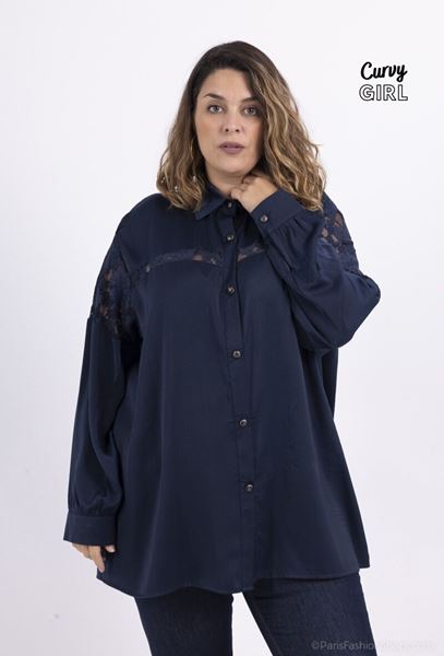 Immagine di CURVY GIRL ELEGANT SATIN BLOUSE WITH LACE